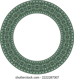 Vector Green Round Byzantine Border, Frame. Circle Greek Pattern, Drawing Of The Eastern Roman Empire. Decoration Of The Russian Orthodox Church.
