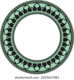 Vector green round Egyptian border. Circle ornament of ancient Africa. Pattern of lotus flowers and sun.
