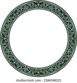 Vector green round oriental ornament. Arabic patterned circle of Iran, Iraq, Turkey, Syria. Persian frame, border.
