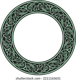 Vector green round oriental ornament. Arabic patterned circle of Iran, Iraq, Turkey, Syria. Persian frame, border.
