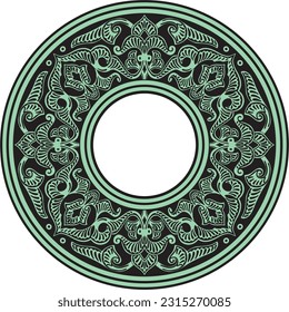 Ornamento oriental circular verde vectorial. Círculo con patrones árabes de Irán, Irak, Turquía, Siria. Marco persa, frontera.
