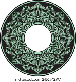 Vector green round oriental ornament. Arabic patterned circle of Iran, Iraq, Turkey, Syria. Persian frame, border.
