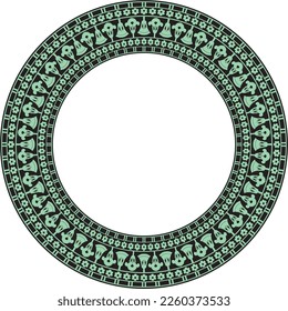 Ornamento circular verde vector del antiguo Egipto. Borde circular, marco en pirámides