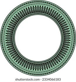 Vector green round ornament of ancient Egypt. Circle Border, frame in pyramids.
