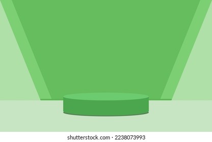 Vector green round podium, pedestal or platform, background for cosmetic product presentation. 3d podium. Advertising place. Blank product stand background in pastel colors