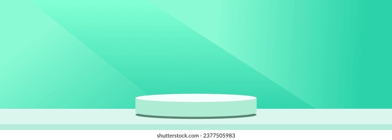 Vector green round podium, pedestal or platform, background for cosmetic product presentation. 3d podium. Advertising place. Blank product stand background in pastel colors