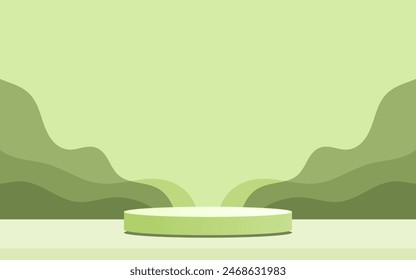 Vector green round podium, pedestal or platform, background for cosmetic product presentation. 3d podium. Advertising place. Blank product stand background in pastel colors