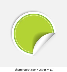Vector green round stickers with curled edge isolated on white background