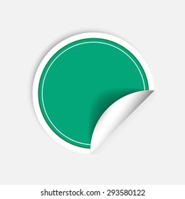 Vector green round stickers with curled edge isolated on white background. Label for products