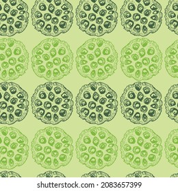 Vector green rows of lotus seed pods stripes 01 repeat pattern. Suitable for textile, gift wrap and wallpaper.