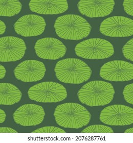 Vector green rows of water lily pads leaves repeat pattern. Suitable for textile, gift wrap and wallpaper.