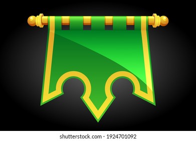 Vector green royal Pennant  flag for the game. Blank template flag crown illustration.