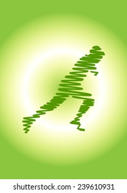 Vector green runner on art background.