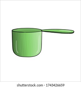 Vector green saucepan. Kitchen pot icon isolated on white background. Cartoon style cooking equipment. Crockery vector illustration