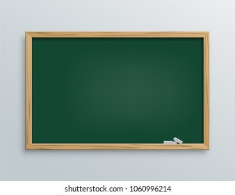 Vector green school chalkboard with chalk pieces.