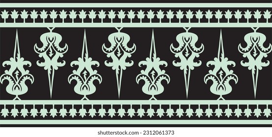 Vector green seamless byzantine ornament. Endless Border, frame of ancient Greece and Eastern Roman Empire. Decoration of the Russian Orthodox Church.
