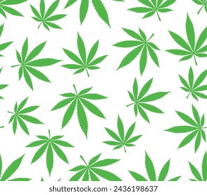 Vector verde sin costuras textura de la hoja de marihuana. Aislado sobre fondo blanco.