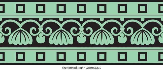 Vector green seamless ornament of ancient Greece. Classic Endless pattern frame border Roman Empire.
