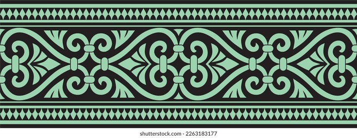 Vector green seamless ornament of ancient Greece. Classic Endless pattern frame border Roman Empire.
