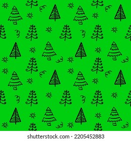 vector green seamless pattern of christmas tree