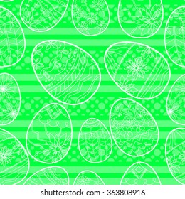 Vector green seamless pattern with easter eggs