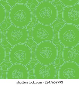 vector green seamless pattern with stylized cucumber slices and bubbles. A perfect texture for menu cards, kitchen accessories, wallpaper, fabric and cosmetics. 