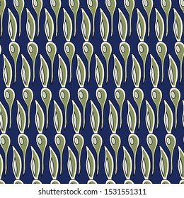 Vector Green Seaseed on Navy Blue Background Seamless Repeat Pattern. Background for textiles, cards, manufacturing, wallpapers, print, gift wrap and scrapbooking.