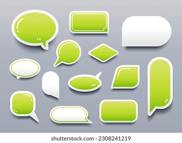 Vector green set icons speech bubbles for communication  Stickers different geometric shapes for chats isolated gray background 