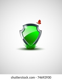 Vector Green shield with butterfly