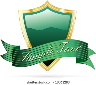 vector green shield with sample text in different layer