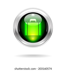 Vector Green Shiny Baggage Button with Metallic Frame
