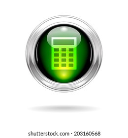 Vector Green Shiny Calculator Button with Metallic Frame