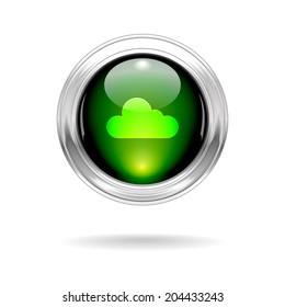 Vector Green Shiny Cloud Button with Metallic Frame
