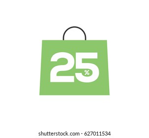 Vector green shopping bag with 25% on it isolated on white background. For spring summer sale campaign.