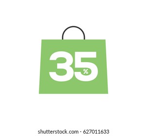 Vector green shopping bag with 35% on it isolated on white background. For spring summer sale campaign.