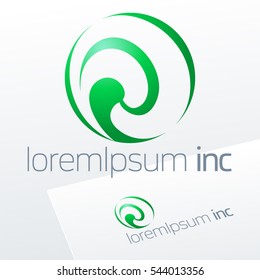 Vector green sign in sphere shape. Logo for Ecology, Cosmetic, Pharmacy and Medicine activity