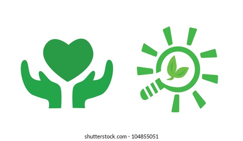 Vector - Green signs.Concept:Take care the earth.