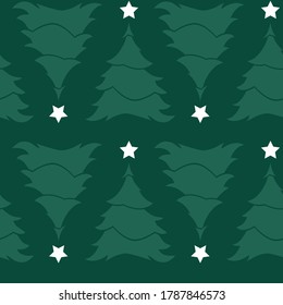 Vector green simple monochrome rows of alternate upside down christmas trees with star seamless background. Suitable for textile, gift wrap and wallpaper.