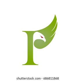 Vector Green Single Eagle Initial P Logo