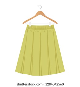Vector green skirt template, design fashion woman illustration. Women box pleated skirt on hanger