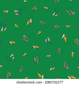 Vector Green small Felt Pens and colored pencils background pattern