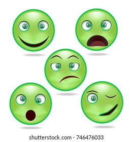 Vector green smileys. Set of smiley icons with different face expression