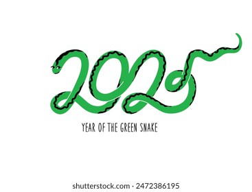 Vektorgrafik grüne Schlange. Stilisierte Illustration mit chinesischem Snake Sternzeichen, Symbol von 2025 auf chinesischem Mondkalender, isoliert. Neues Jahr der grünen Holzschlange. Grußkarte Vorlage für Frühlingsfest