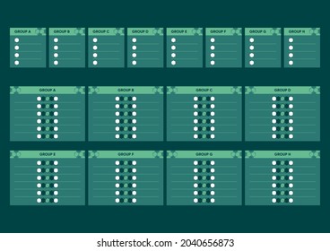 Plantilla del torneo hexágono de fútbol verde vectorial. Agrupar la etapa con ocho grupos de cuatro equipos y obtener resultados. Ilustración del programa de fútbol.