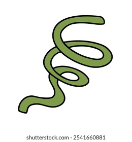 Vector. Green spiral ribbon, Holiday decoration pattern, tinsel, confetti. Cartoon design element