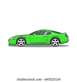 Vector green sport car. Side view.