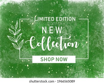 Vector green spring art watercolor background with leaves for banner new collection,sale discount special price,cover design template social media,bio eco logo,organic sign,nature symbol