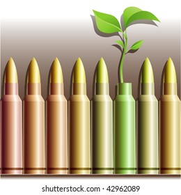 Vector green sprout shooting out of the shell as a representation of peace