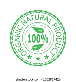 Vector Green Stamp for Natural Organic Product on White Background.