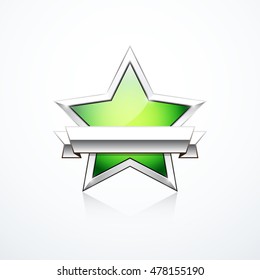 Vector green star with ribbon